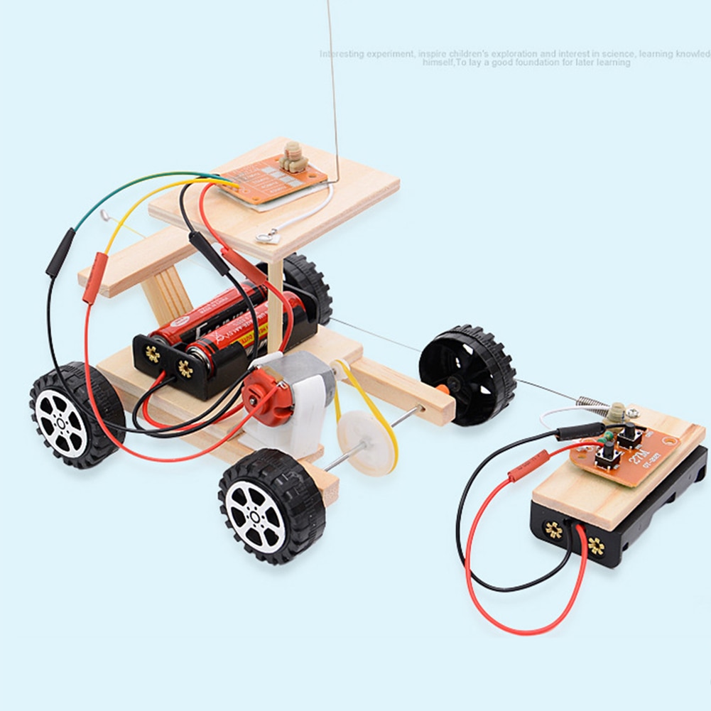 Afstandsbediening Auto Kids Kinderen Houten Wetenschap Experimenten Draadloze Educatief Speelgoed Racing Model Kit Radio Kennis Gemonteerd