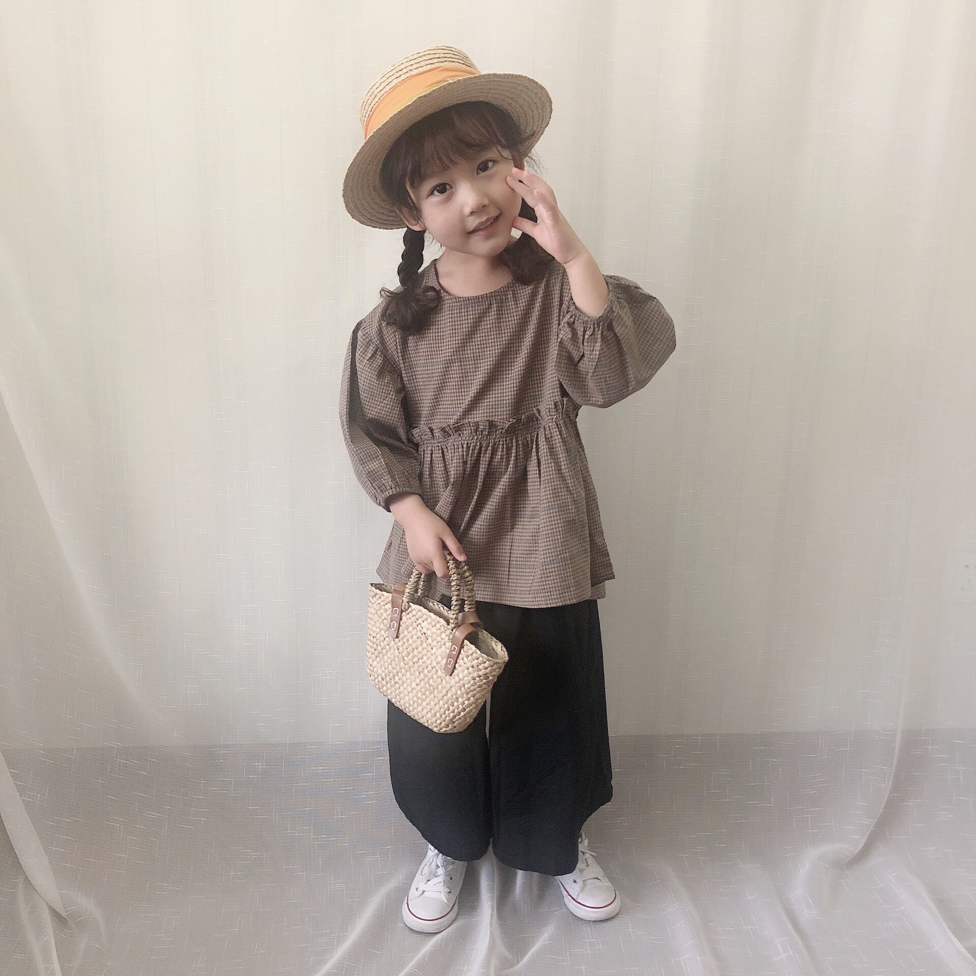 Lente En Zomer Japanse Katoen Plaid Trui Tops Meisjes Blouse
