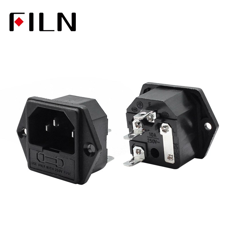 3 Pin iec320 C14 inlet connector plug power socket 250v rocker switch socket red lamp 10A fuse holder socket male connector: AC-02