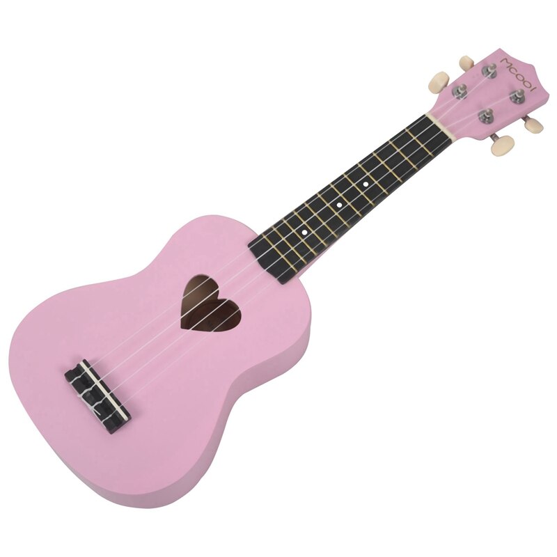 Mcool Sopraan Ukulele Roze 21 Inch 4 Strings Ukelele Goedkope Hawaii Mini Gitaar Hartvormige Tone Hole Basswood Hout: Default Title