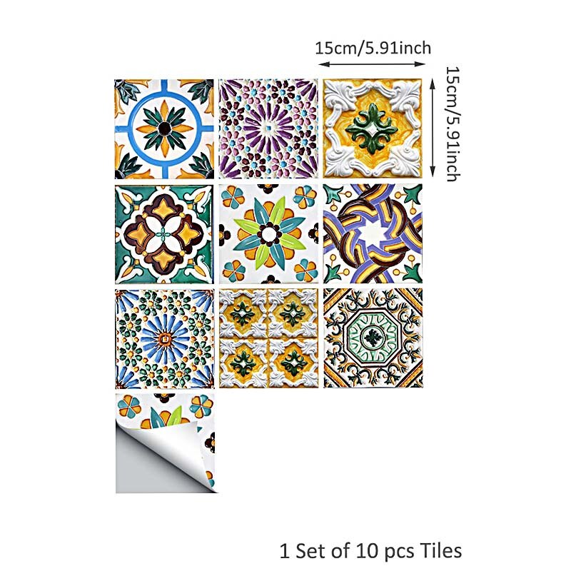 10Pcs Thuis Pvc Tegels Stickers Muursticker Retro Decor Waterdichte Keuken 15*15Cm Thuis Badkamer Keuken december: 02