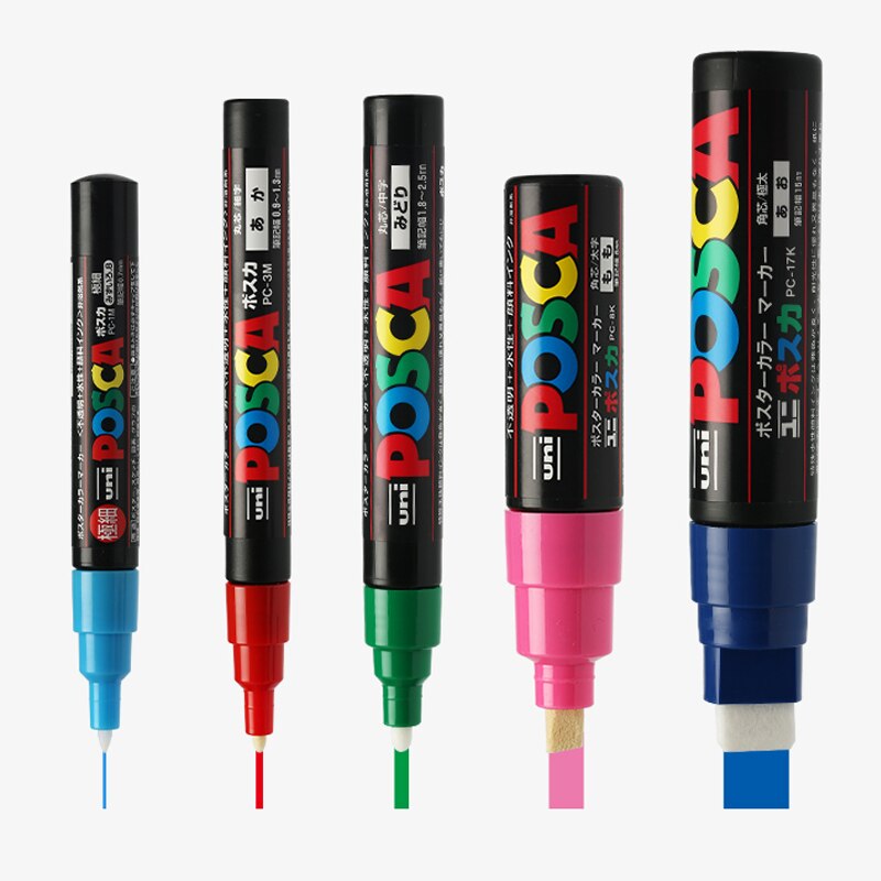 5 stk/sett uni posca tusj penn blande maling penn 5 størrelser stk -1m/3m/5m/8k/17k maleri pop plakat reklame penn skrivesaker
