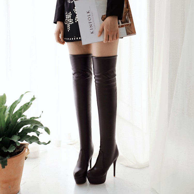 Botas por encima de la rodilla para mujer, zapatos de invierno, tacón fino, puntiagudos, Botas de moto para mujer, Botas sexis negras, blancas y marrones 458