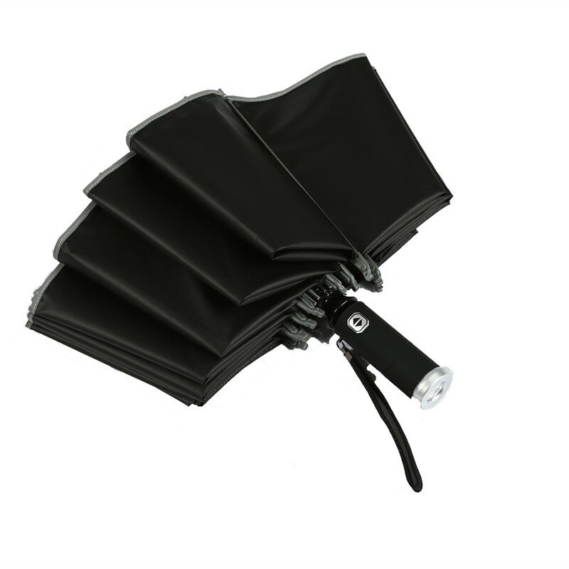 3- fold omvendt automatisk paraplyvogn klar paraply regn parasol til kvinder led lys reflekterende strimmel folde solrig paraply