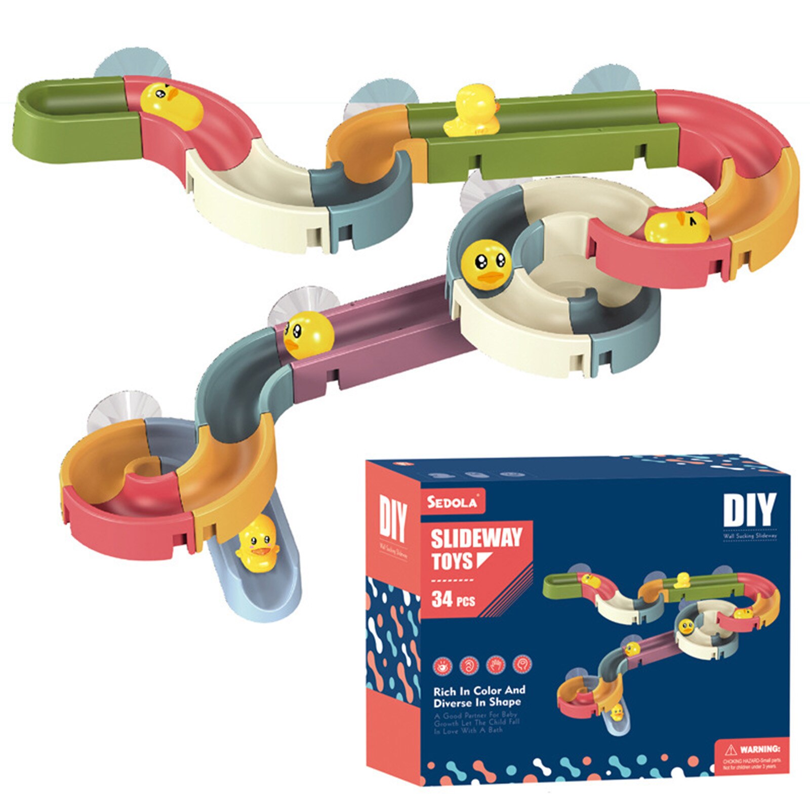 Bath Toys Fun DIY Slide Indoor Waterfalls Track Stick to Wall Bathtub Toy Play Water Games Tool Bathing Shower Games Toy: 34 PCS
