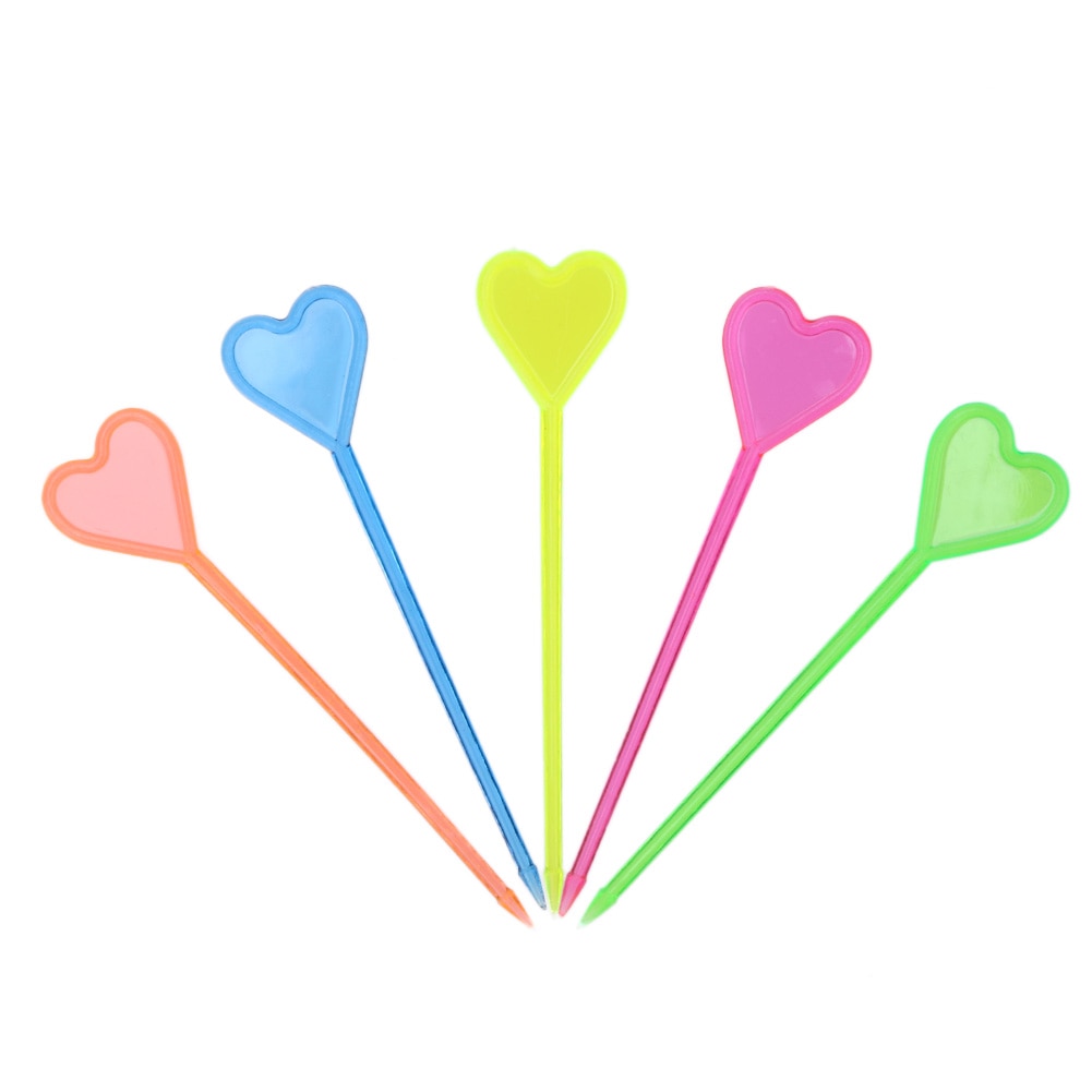 50pcs Heart Shaped Plastic Buffet Sticks For Fruits Cocktail Snack Food Forks Tableware Barware Kitchen Accessories