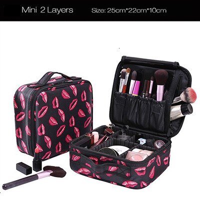 Frauen Wasserdicht Make-Up Fall Mehrstöckigen Große Kosmetikerin Kosmetik Organizer Professionelle Oxford Maniküre Fall: Mini Red lips