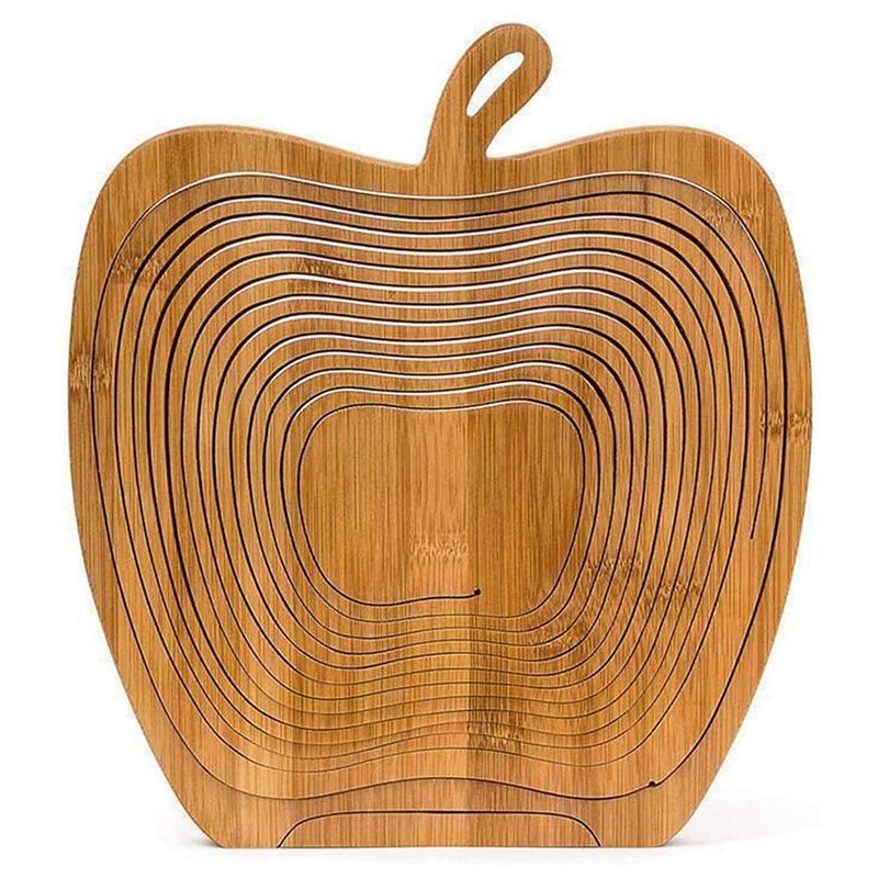 ! Cesta plegable con forma de manzana, soporte para frutero, tabla de cortar, cuenco de fruta de madera de bambú