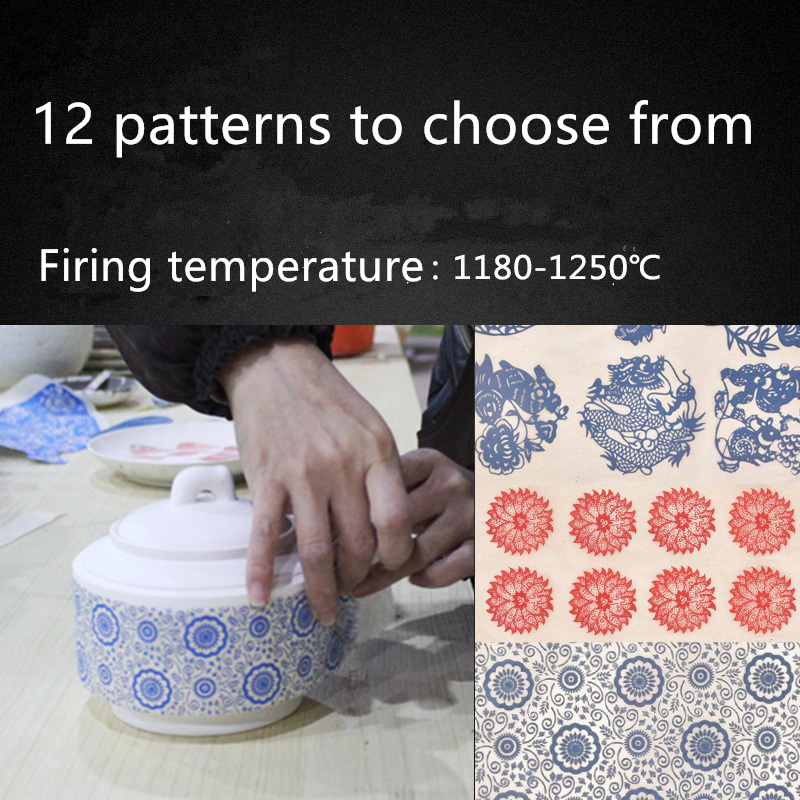 12PCS/set transfer paper Ceramic underglaze Colorful flower paper Blue and White Sticker 54x37cm High Temperature Ceramic decals