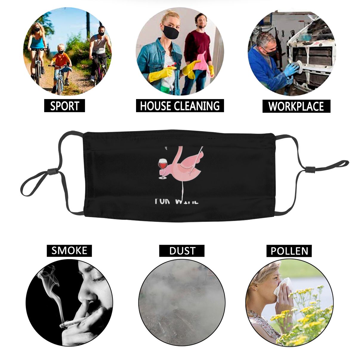 Grappige Flamingo Zal Verwijderen Voor Wijn Masker Unisex Non-Disposable Mond Gezichtsmasker Anti Haze Anti Stofkap