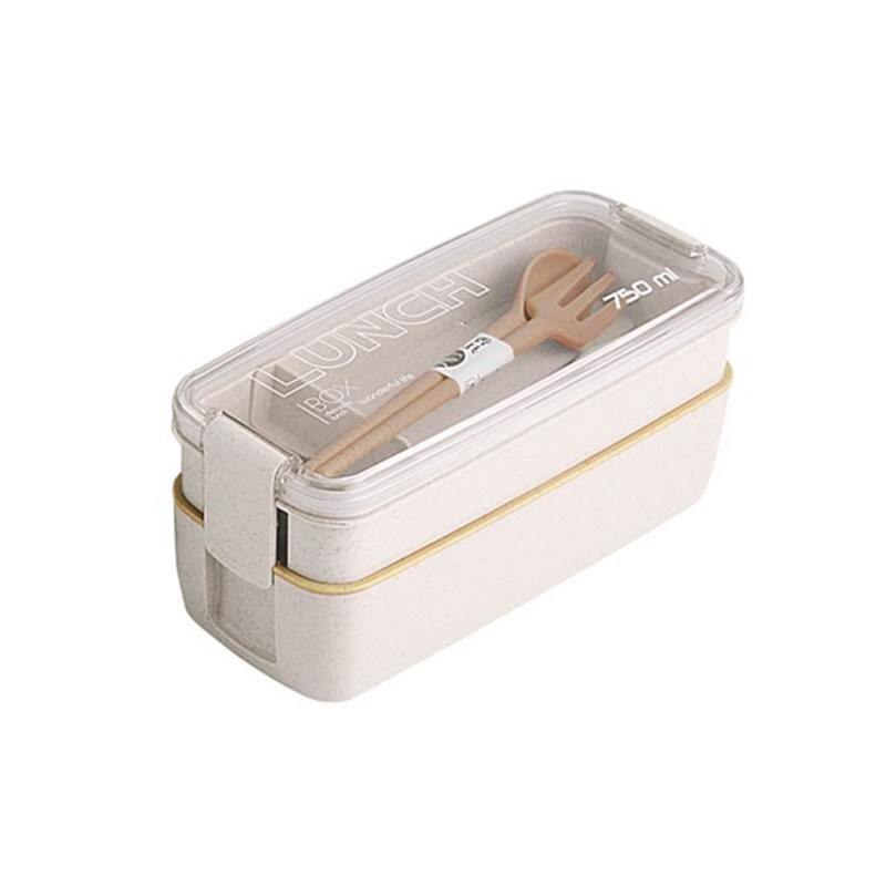 Health Material 2 Layers Lunch Box Microwavable Eco-Friendly Tableware Wheat Straw 750ml Lunchbox Japanese Bento Food Container: Beige