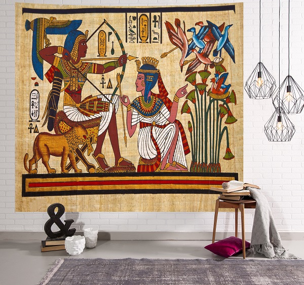 Tapiz egipcio antiguo, mitología egipcia impresa, estera decorativa colgante de pared de estilo Vintage: E