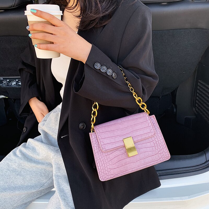 Krokodilmönster ladeis väskor pu läder crossbody väskor för kvinnor sommar kedja små axel handväskor kvinnliga väskor