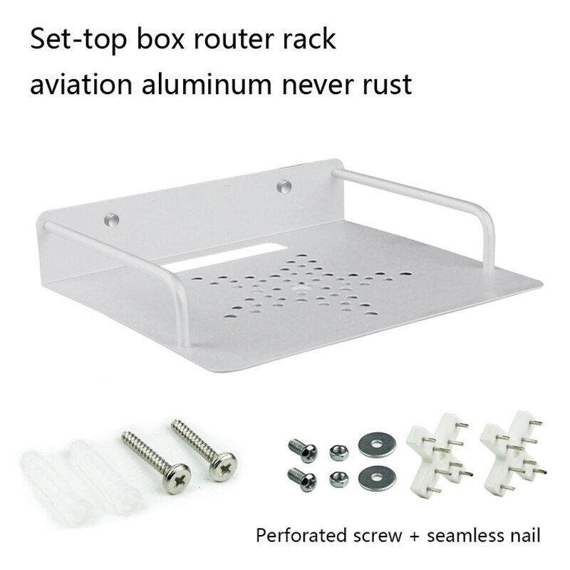 Montado en la pared de almacenamiento de caja de TV estante para enrutador Set Top soporte de caja Mini PC reproductor de DVD, soporte de aluminio de una sola capa espacio
