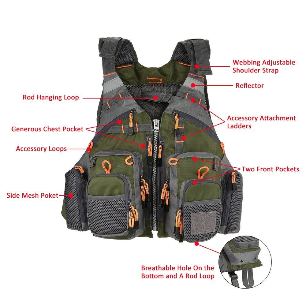 fishing multi-pocket safety life vest breathable outdoor sports swimming adjustable vest fishing gear equipment