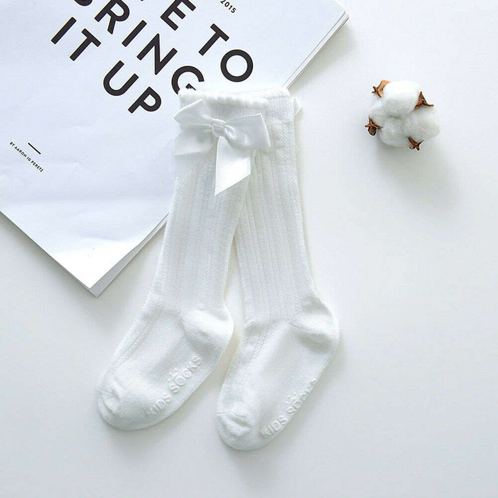 Kinderen Sokken Peuters Meisjes Grote Boog Knie Hoge Lange Zachte Katoen Kant Baby Sokken Kinderen Prinses Anti-Slip sok Legwarm: white non-slip / 0 to 1year