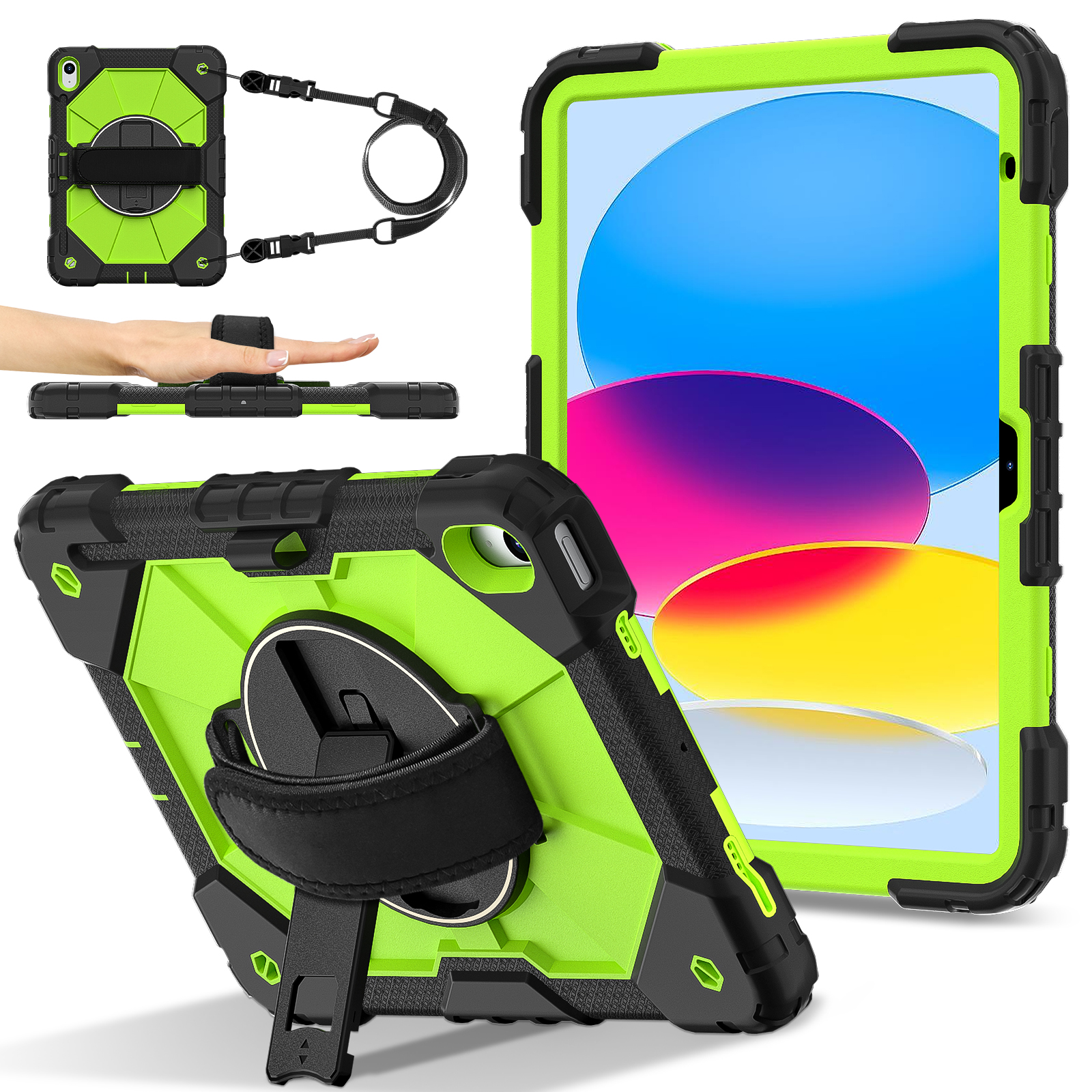 360 draaibare hoes universeel voor iPad 2025 (A16) 11 inch 11e 10.9 2022 10e generatie 3-lagen hybride hoes met handschouderriem: 4 / Roze