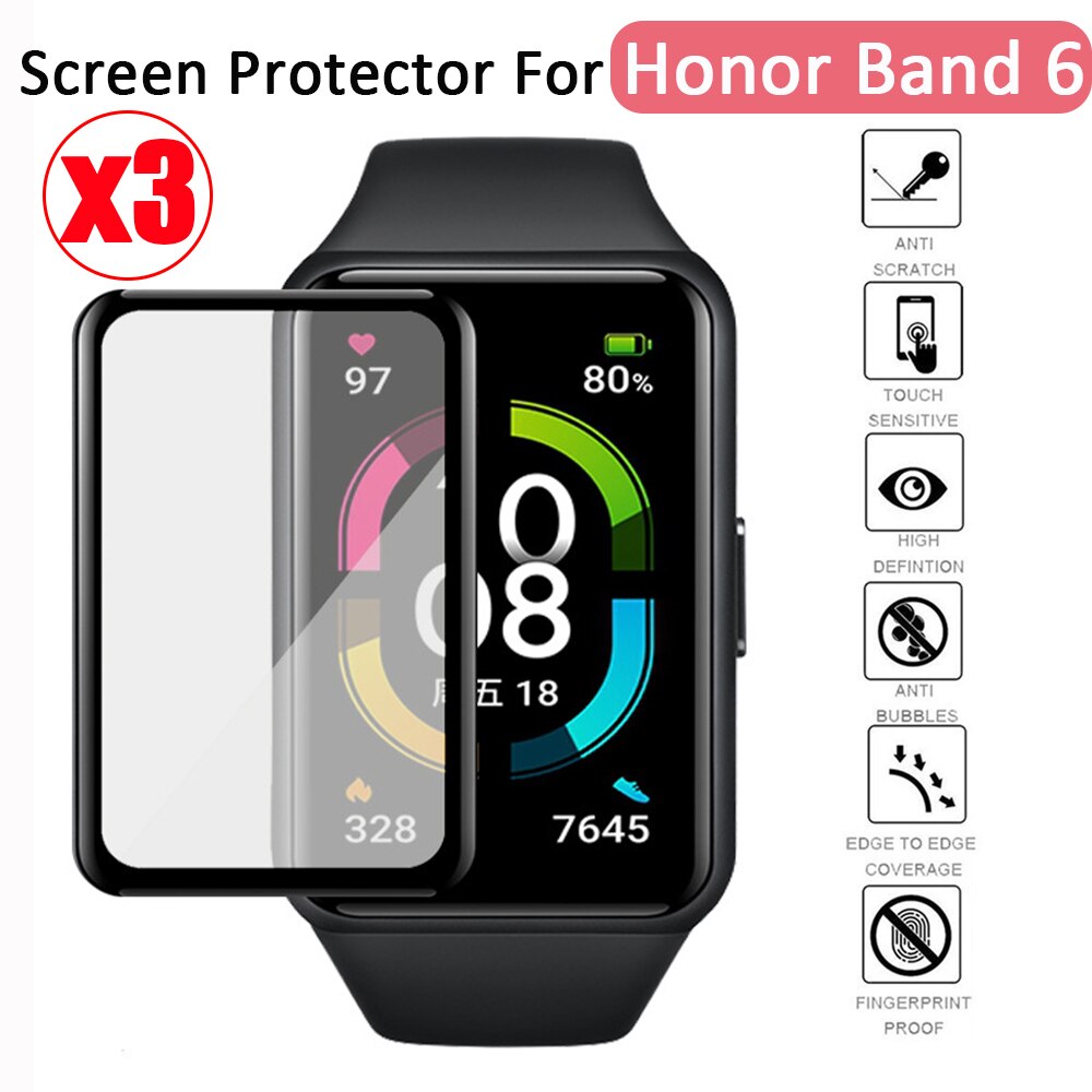 3Pcs 3D Screen Protector Voor Huawei Honor Band 6 Beschermende Film 3D Gebogen Rand Zachte Beschermende Glas Voor Honor band 6