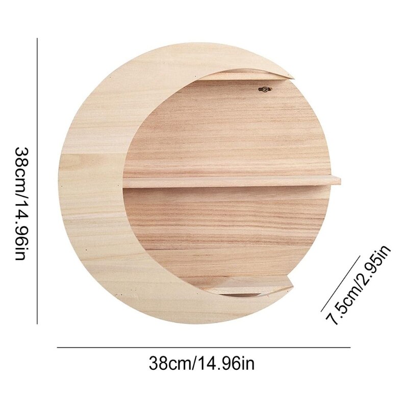 Estante de pared con forma de luna D08D, 3 niveles, estantes de exhibición de fase media luna, decoración de pared, almacenamiento colgante para sala de estar, dormitorio, maquillaje