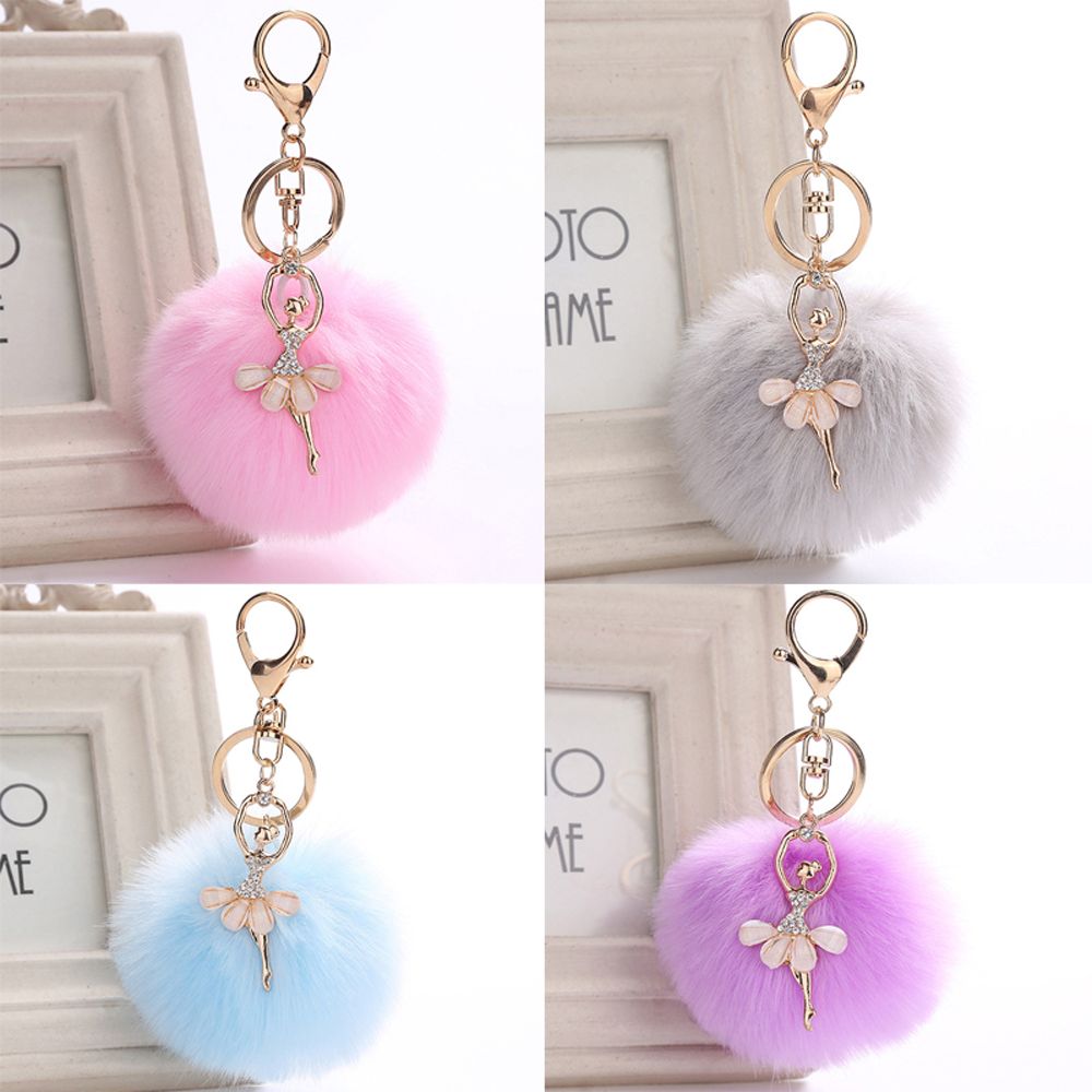 Cute Faux Rabbit Fur Key Ring Fluffy Ballet Girl Car Keychain Key Chain Women Bag Keys Accessories