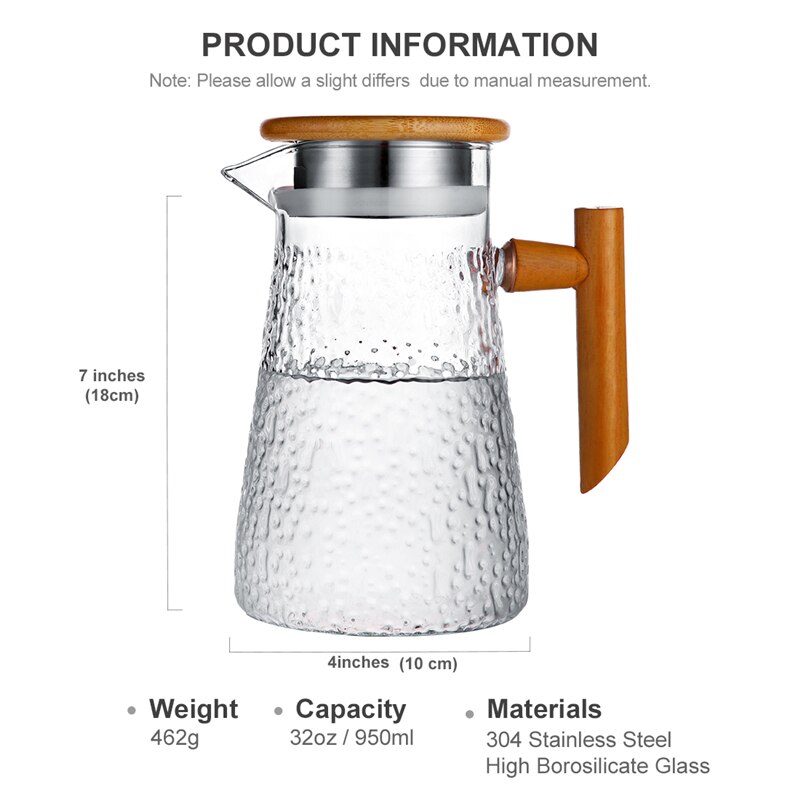Oneisall waterkoker glazen waterkoker 950ml- delige transparante theepot koffie sapkan met roestvrijstalen zeef functioneel