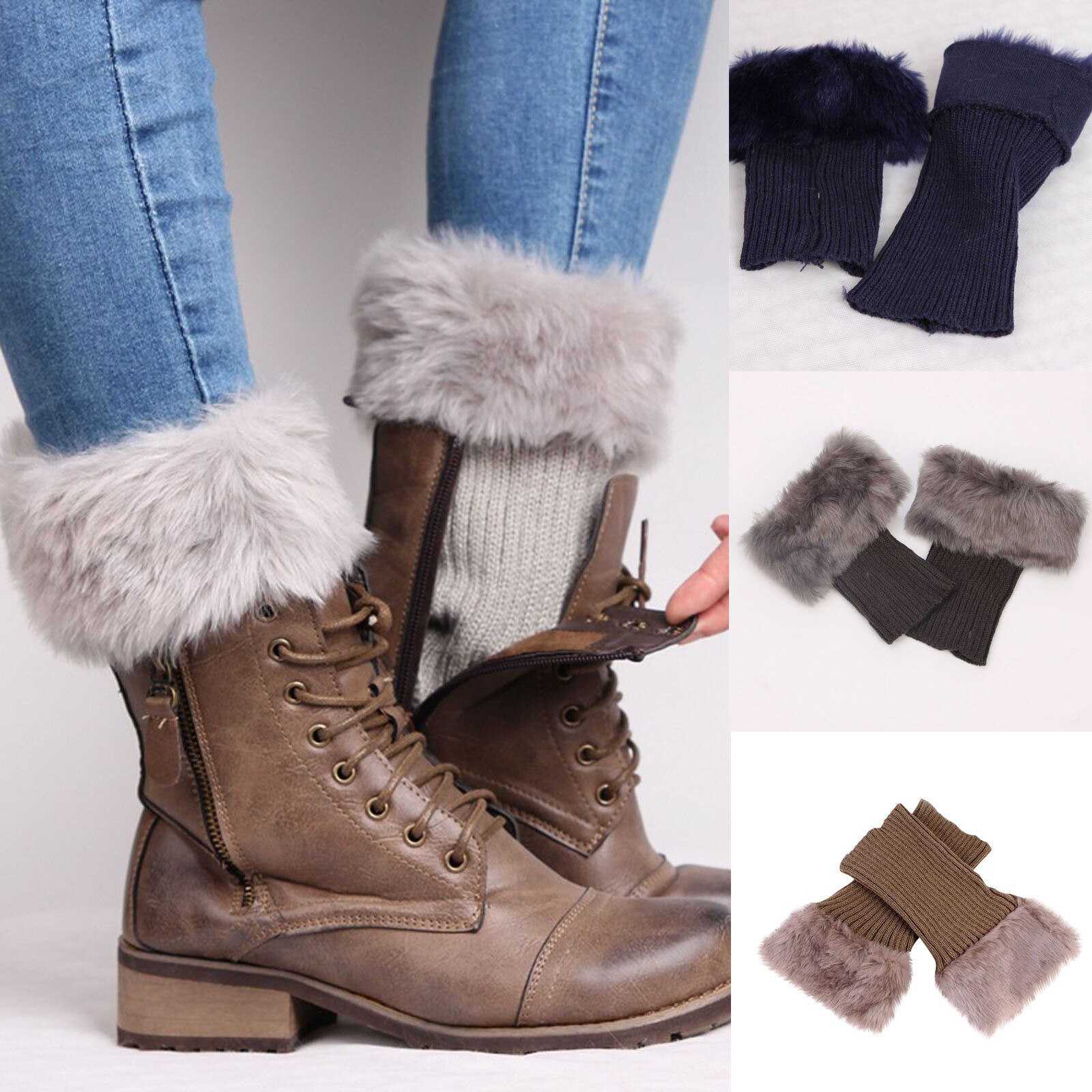 Frauen Mädchen Winter Verdicken Plüsch Stiefel Manschette Rippen Gestrickte Kurze Beinlinge Einfarbig Häkeln Gamaschen Deckel Socken 2 Paare