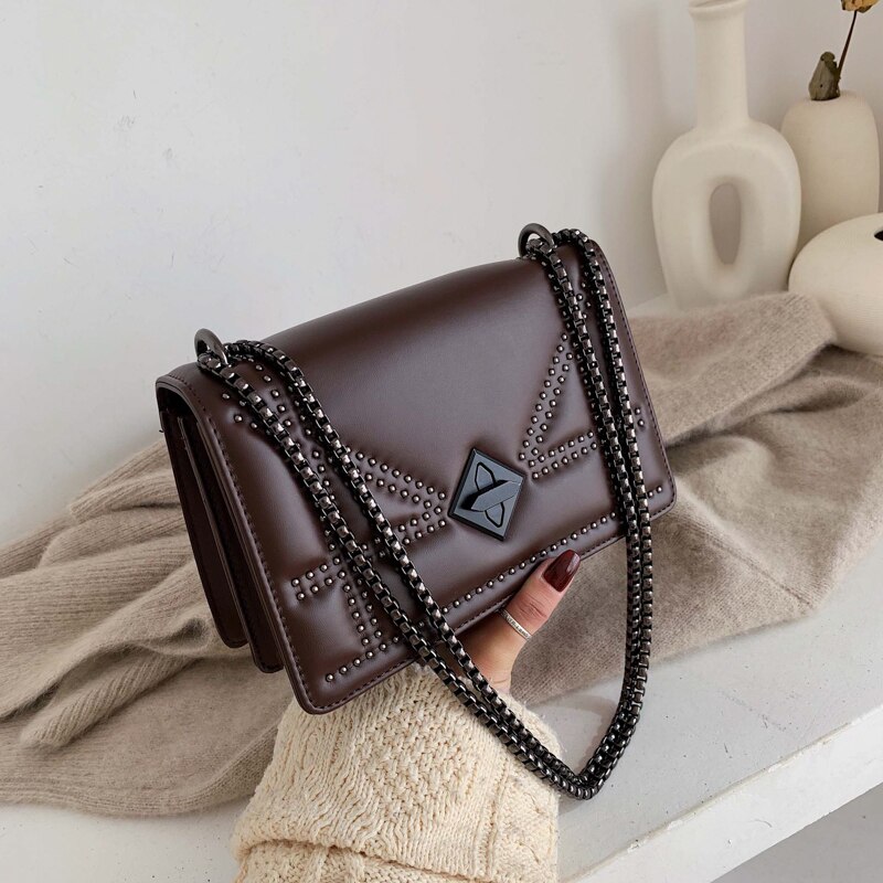 Petits Rivets en cuir PU sacs à bandoulière pour femmes dame épaule sac de messager femme luxe chaîne sacs à main