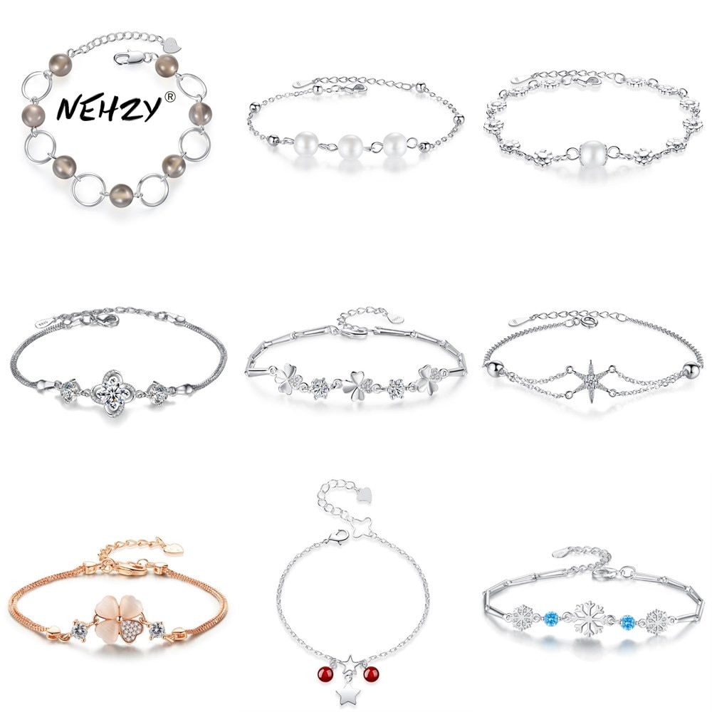 NEHZY-pulsera de plata de primera ley para mujer, brazalete, plata esterlina 925, Circonia cúbica, zirconia, circonita, zirconita, 19 estilos