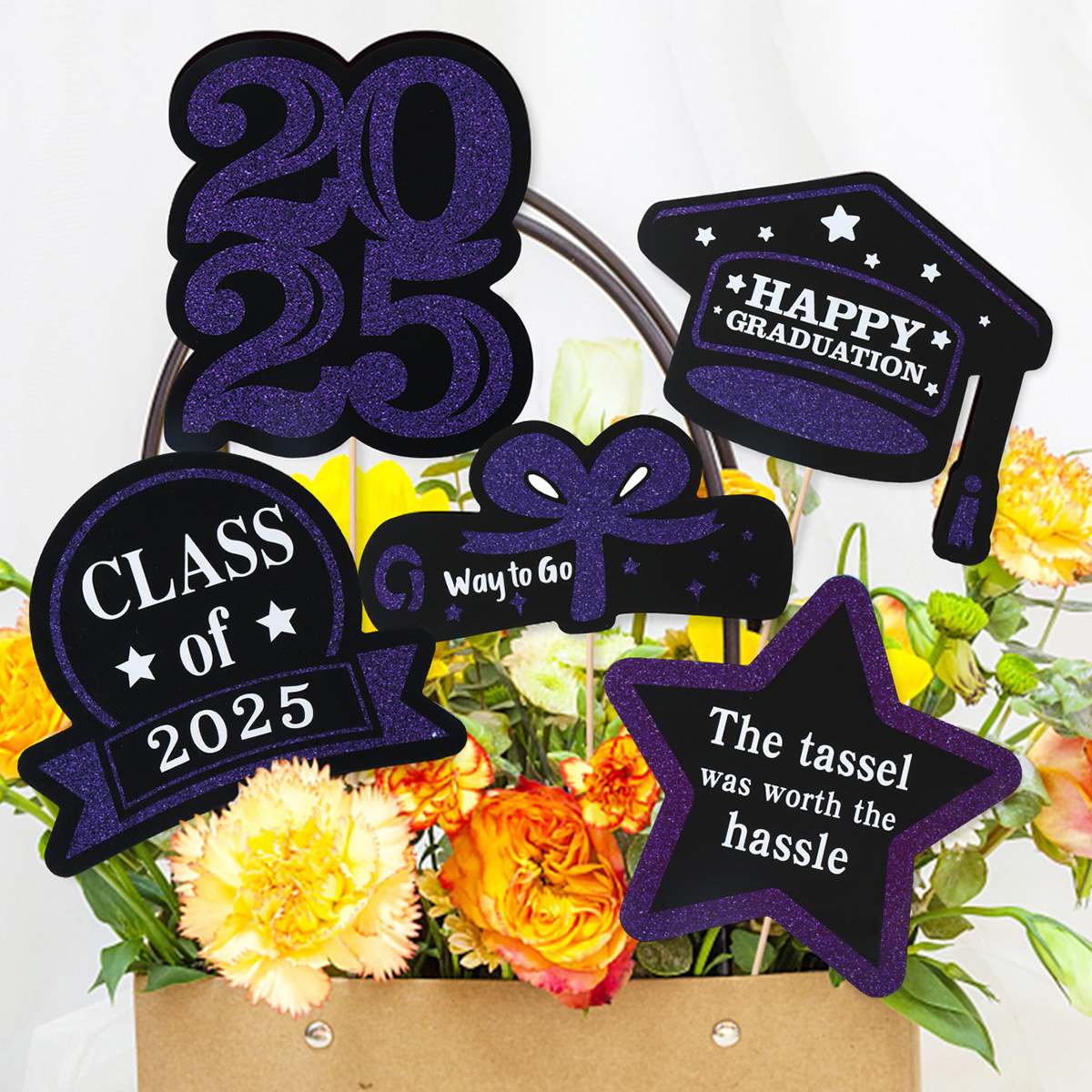 Graduation Decorations Paper Cupcake Toppers Class of Grad Centerpiece Sticks Graduation Party Table Topper Decoration