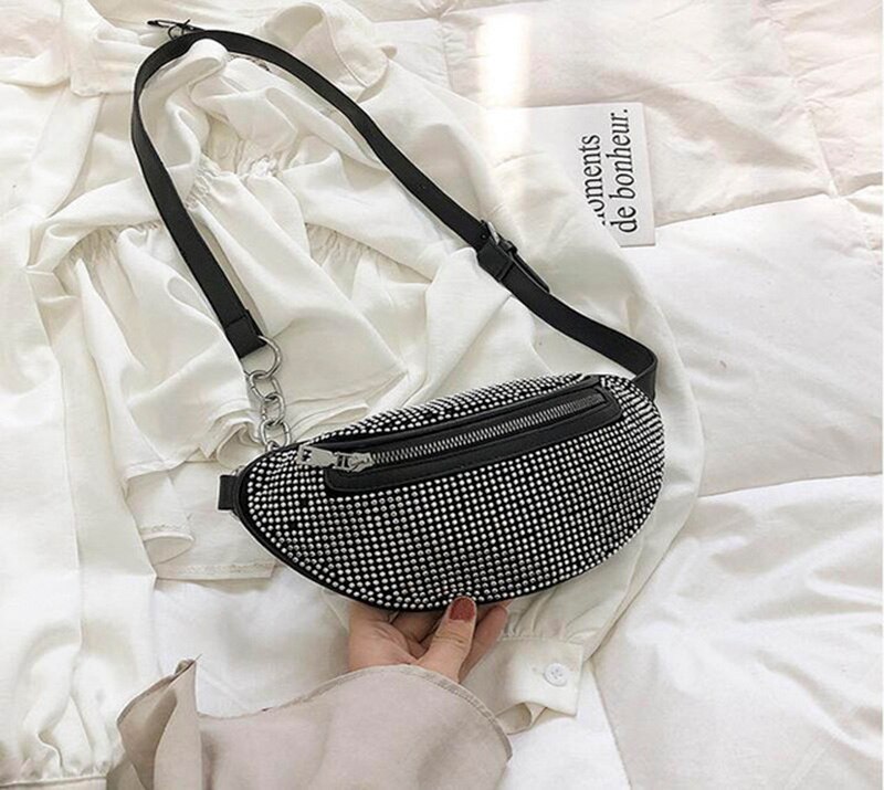 women Bags Diamond Mini Shoulder Bag Travel Crossbody Messenger Bags Female Zipper Chest Pack Casual Bolsa feminina: Silver shoulder bag