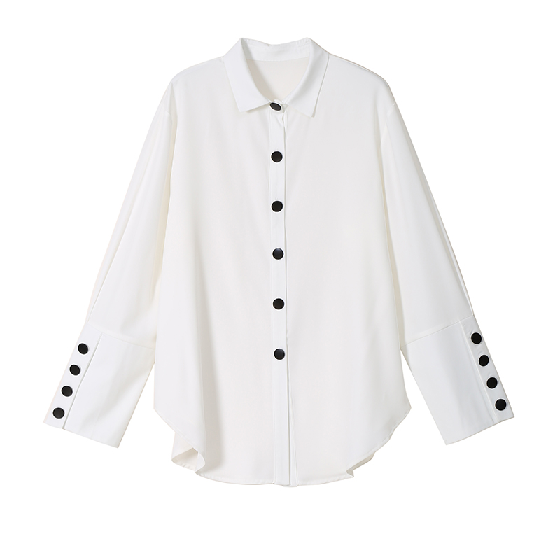 Langærmet ensfarvet hvid todelt sæt bluse skjorte og vest koreanske bluser feminin skjorte chemise femme 5412: Skjorte hvid 5412