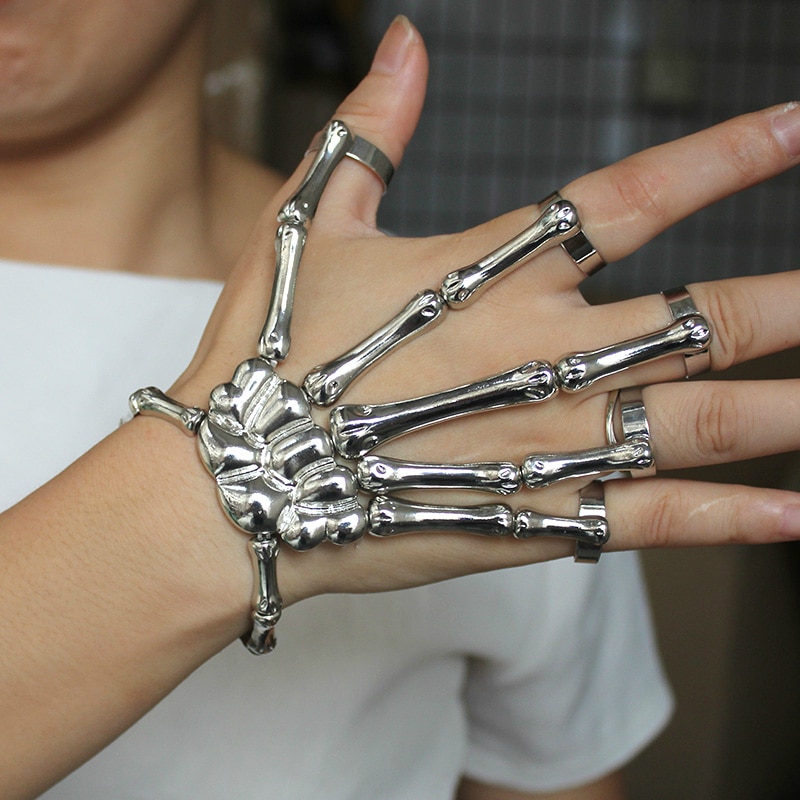 Pulseira de punk de vapor pulseiras de jóias masculino gótico mão crânio esqueleto elasticidade ajustável casal pulseiras para mulher