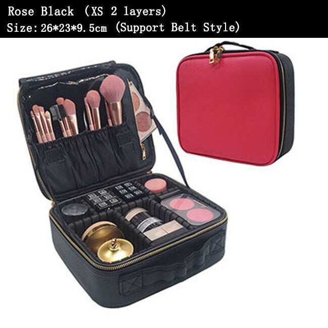 Kobiety PU skóra makijaż torba profesjonalny Manicure artysta torba na kosmetyki kobiece zestawy pełny Organizer na kosmetyki wózek Beauty Box: Black Rose XS