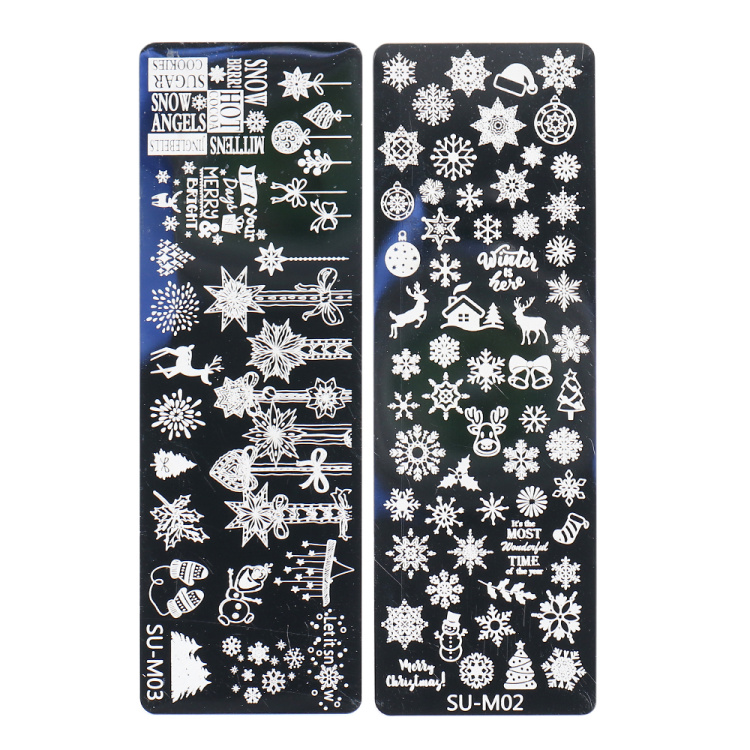 2PC Xmas zestaw warstw stemplujących na paznokcie płatki śniegu gwiazdy serca święta nowy rok projekt Nail artystyczny obraz Manicure wzornik LASUM01-M06-3: SU-M02 SU-M03