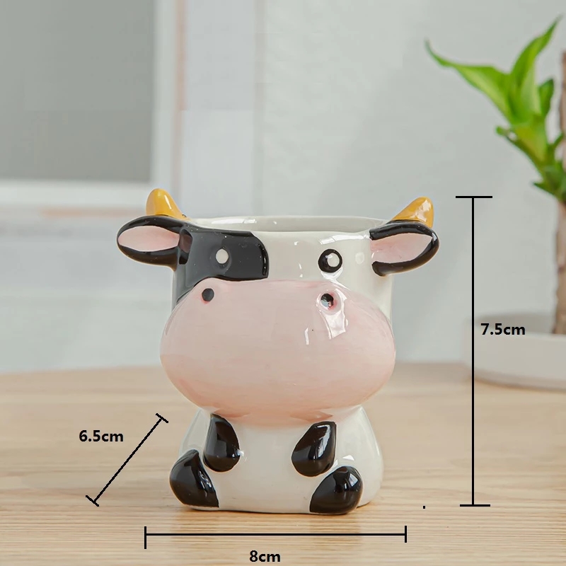 Maceta de cerámica con dibujos de animales, Mini maceta con Cabeza de Vaca, cebra, oveja, suculentas, bonsái, decoración del hogar, estilo nórdico