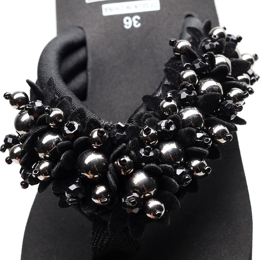 SAGACE Beach Slippers Women Rhinestone Pearl Boho Wedge Shoes Summer Bohemian Style Women Open Toe Breathable Beach Sandals