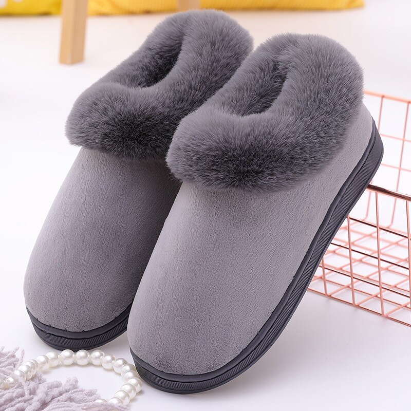 Vinter hem skor man house tofflor varma fuskpäls dam mjuk plysch lurvig enfärgad älskare män slides skor plus size: Grått paket / 41