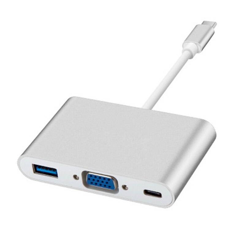 Basix Typ C zu Weiblich VGA Adapter Kabel USBC USB 3,1 zu VGA Adapter für Macbook 12 zoll Chromebook Pixel lumia 950XL Usb C Hub: 3 in1 silver