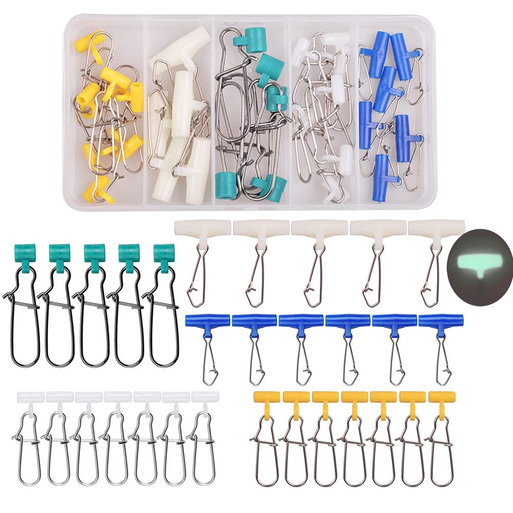 25/30Pcs Luminous Fishing Weight Sinker Sliders with Duo Lock Snap Heavy Duty Saltwater Fishing Connector Catfish Rig Tackle