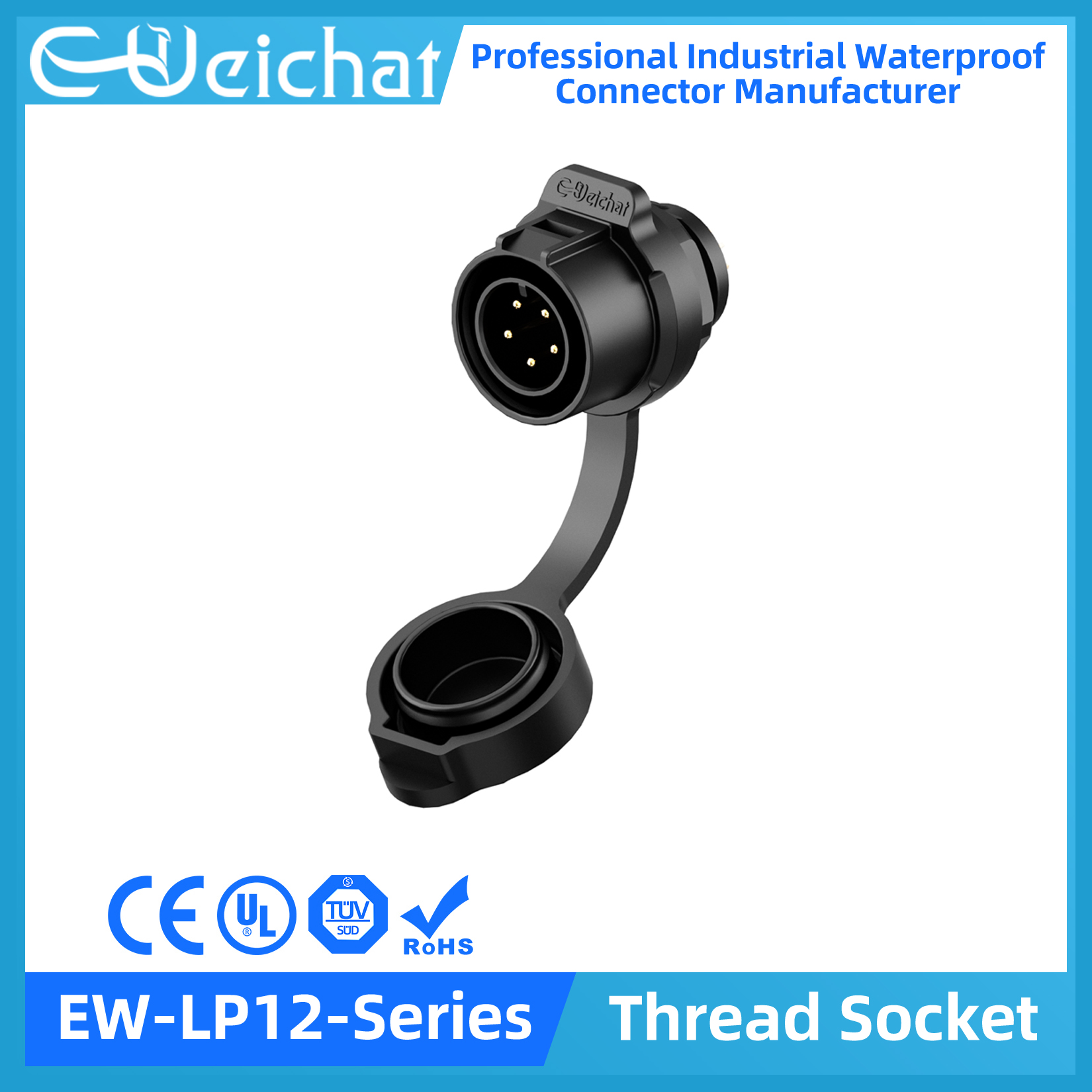 LP12 Waterproof Connector IP68 Industrial Circular Aviation Electrical Connector PBT Shell M12 2-8 Pin Thread Socket: Blue