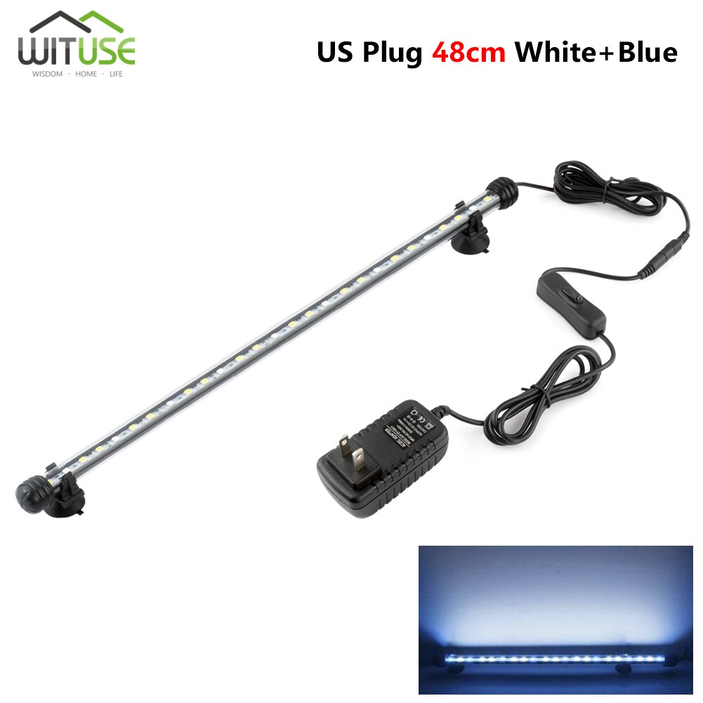Waterproof LED Aquarium Lights Fish Tank Light Bar Blue/White 19/28/38/48CM Submersible Underwater Clip Lamp Aquatic Decor EU: 48cm US