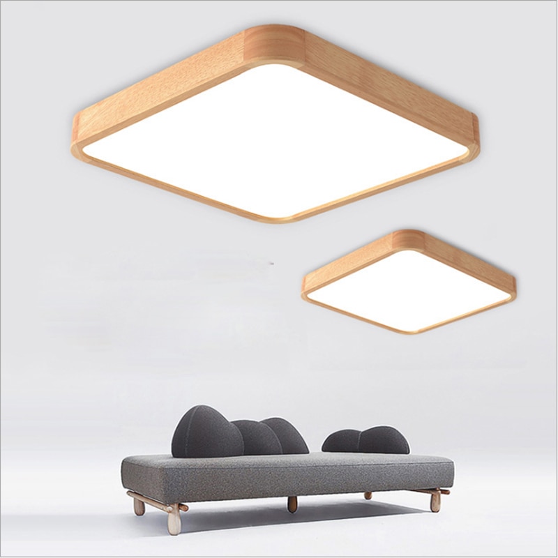 Solid wood LED ceiling light modern light board living room square lamp bedroom kitchen hall surface installation