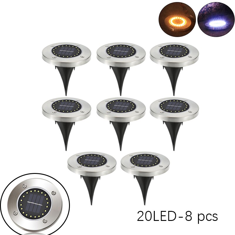 Outdoor Solar Powered Ground Light Waterproof Garden Pathway Deck Lights With 8/12/20 LED Lamp for Home Yard Driveway Lawn Road: 20LED 8pcs / Warm light