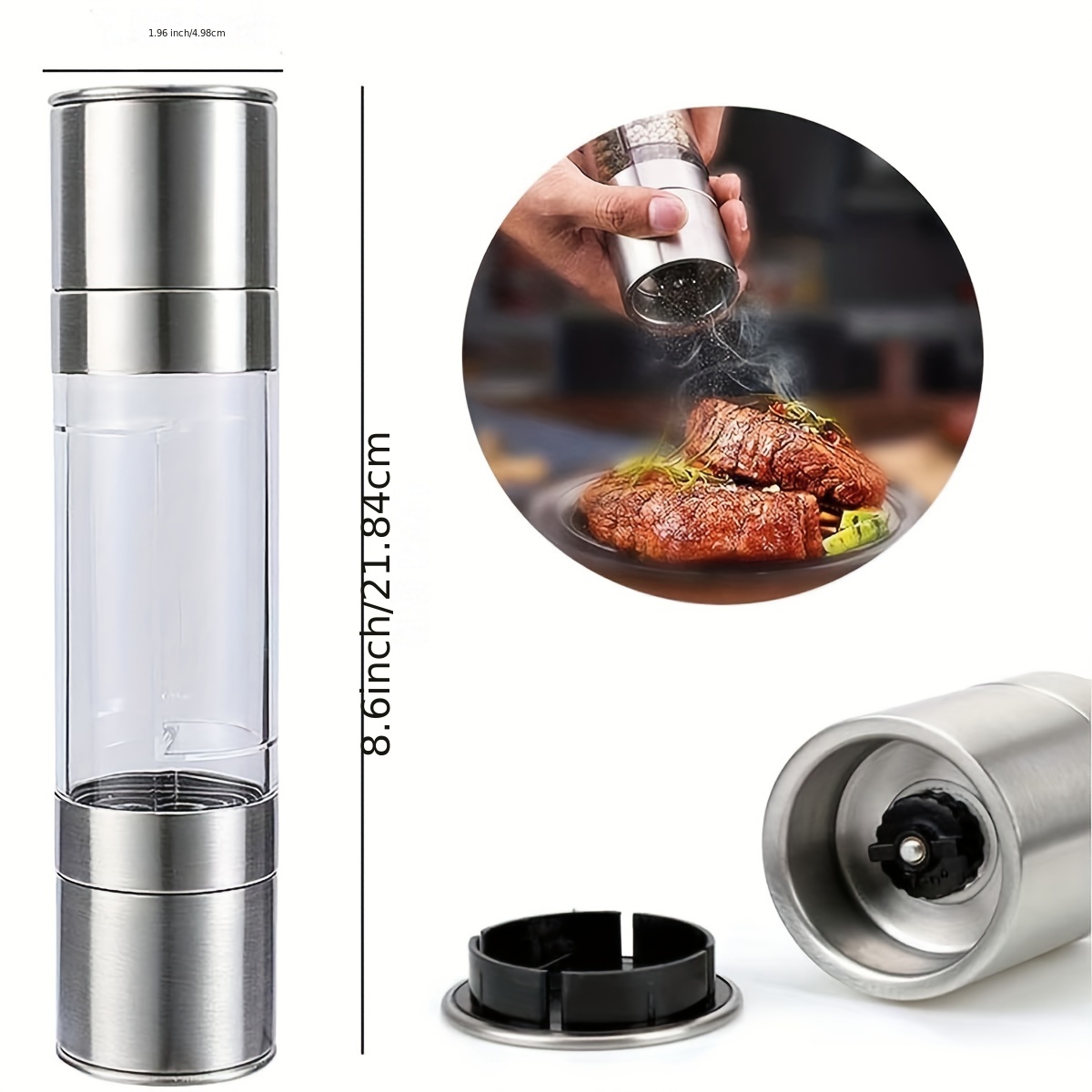 Salt- og pepperkvern 2 in 1 manuelle salt- og pepperkverner i rustfritt stål med justerbar keramisk kvern krydderkvern kjøkkenverktøy