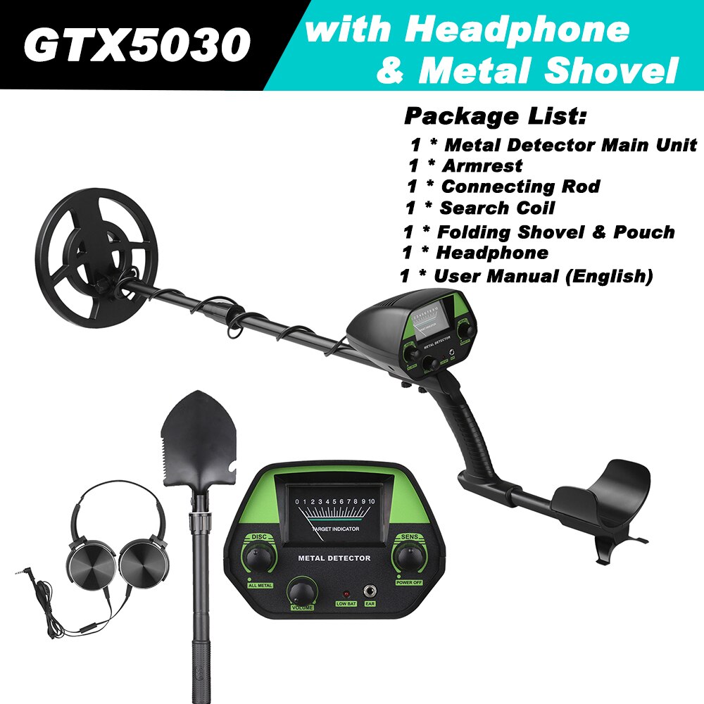 Underground metal detector gold detector gold prospector beginner portable metal detector with headset + engineer shovel: green type2