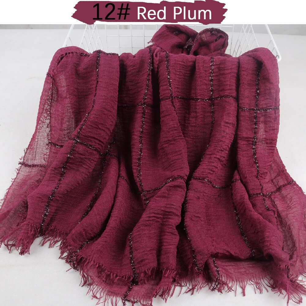 Hijab en coton déchiré pour femmes, , froissé, sertissage, turban, avec paillettes, lignes en dentelle, écharpe de tête, châle,: 12