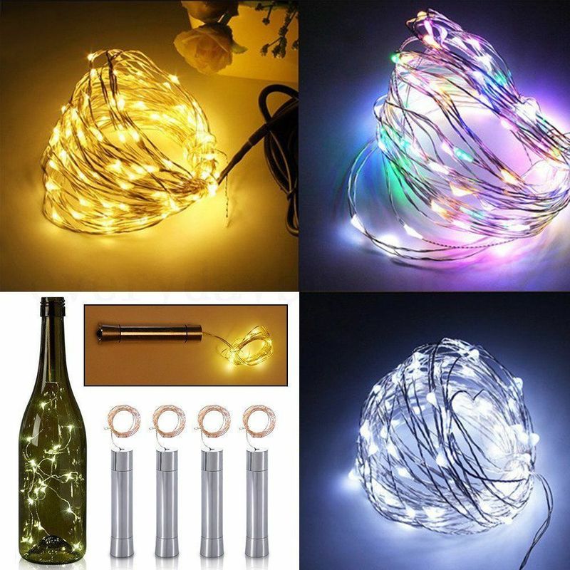 String Lights 10/15/20 LED Wine Bottle Lights Battery Powered Cork Shape Glass Bottle Stopper Lamp Christmas Garlands Decor