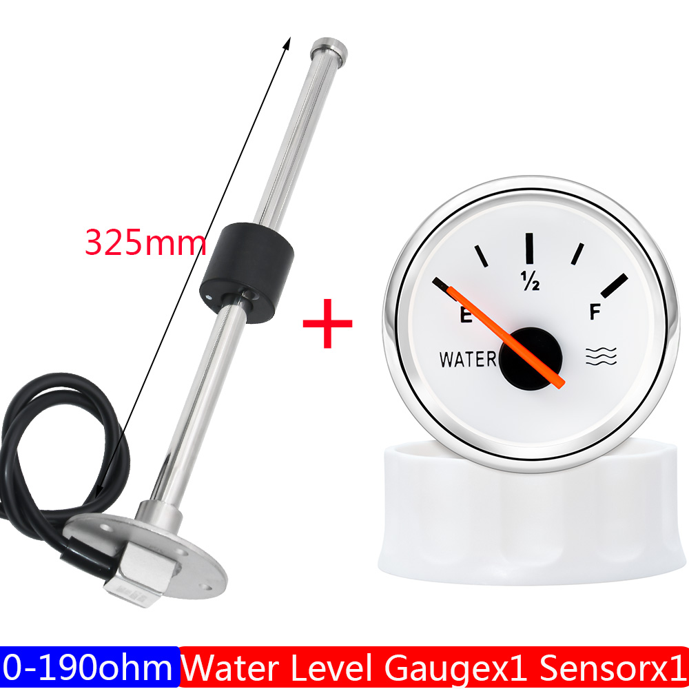 Boat Car 52MM Water Level Gauges 0-190ohm Red Light Marine Water Tank Level Indicator Meter Water Level Sensor 100-550MM Custom: Red