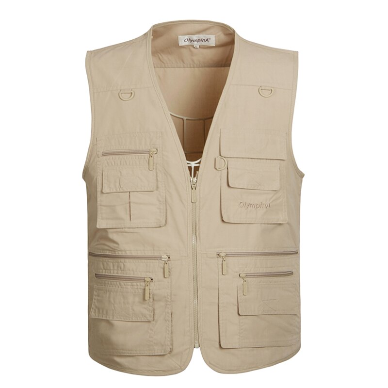 6 farger stor størrelse hurtigtørkende arbeidsvest herre fiske camping ermeløs jakke utendørs herrevester med mange flerlommer: Beige vest / Xl