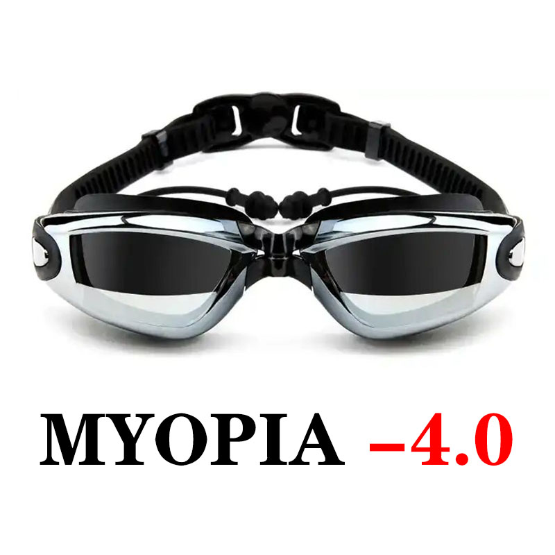Gafas de natación profesionales para hombre y mujer, lentes impermeables antiniebla, para natación y piscina, unisex: Black Myopia -4.0